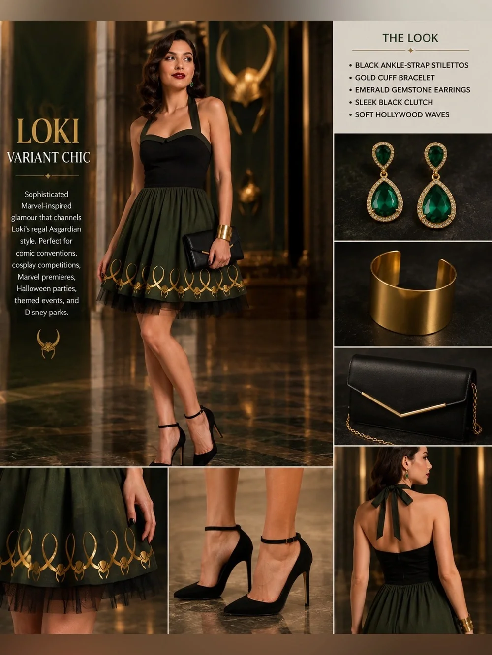 Her Universe Marvel Loki Limited Edition Halter Dress XL Cosplay Disneybound - Picture 3 of 12